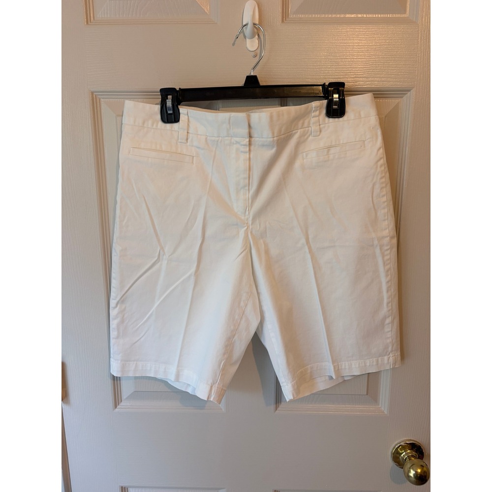Lands End Fit 2 White Chino Shorts Womens 12 Stretch Cotton Mid Rise 427937